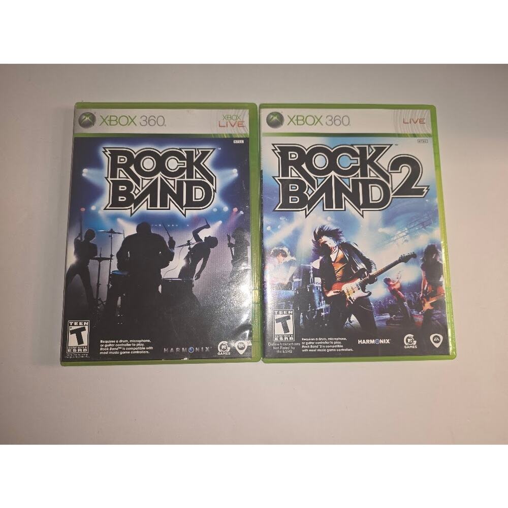 Rock Band 1 and 2 (Microsoft Xbox 360, 2007) Bundle Lot of 2 Tested Working